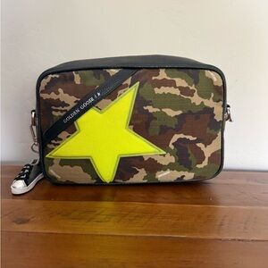 Golden Goose Camouflage Crossbody Bag with Bright Yellow Star